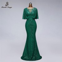 Sequin Evening dress short sleeves vestidos de fiesta green dress evening gowns for women Party dress prom